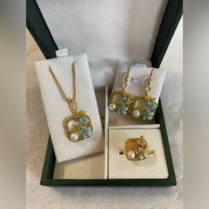 Fresh water pearl earrings necklace and ring jewelry set 925 Silver hooks